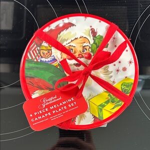 Certified International Santa's Retro Christmas Melamine Canape Plates 4 6-inch